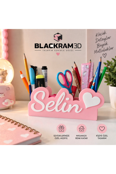BLACKRAM3D Kişiye Özel İsimli Kalemlik | Masaüstü Kalem Organizeri | İsim Ren...