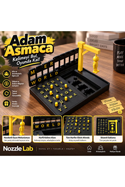 NozzleLab 3D Adam Asmaca Kelime Oyunu – Harfli Masa Oyunu Eğlenceli Aile ve A...
