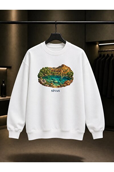 fame-stoned Sivas Gökpınar Lake Printed Unisex 100% Cotton Sweatshirt