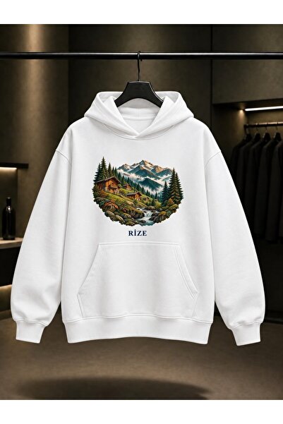 fame-stoned Rize Ayder Yaylası Printed Unisex 100% Cotton Hooded Sweatshirt