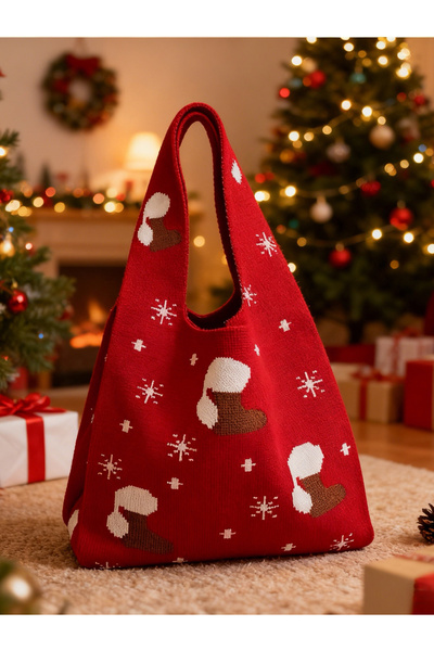 Take Two By Styli Festive Red Knit Christmas Tote Bag