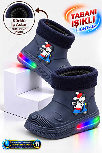 Beınsteps Çocuk Çizme Su Geçirmez İçi Kürklü Kız ve Erkek Ortopedik Işıklı Ço...