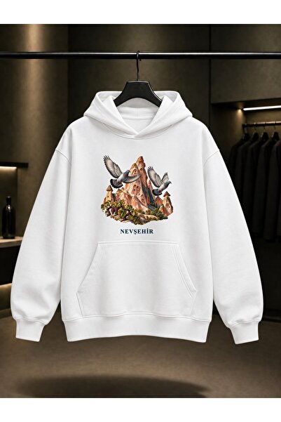 fame-stoned Nevşehir Pigeon Valley Printed Unisex 100% Cotton Hooded Sweatshirt