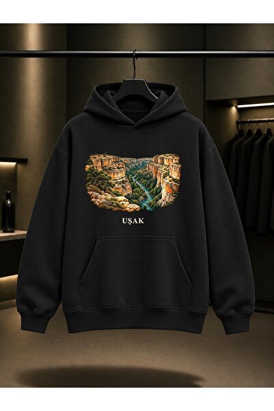 fame-stoned Uşak Ulubey Canyon Printed Unisex 100% Cotton Hooded Sweatshirt