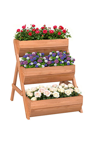 Generic Brand Jardinieră verticală înălțată cu 3 niveluri, din lemn, cu 3 lăz...