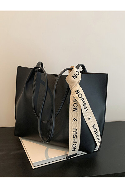 Take Two By Styli Black Tote Bag with Fashion Ribbon
