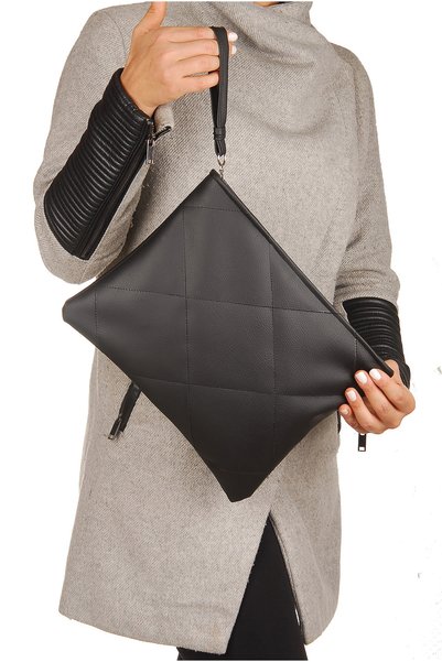 Simfa Black Faux Leather Handbag & Clutch Bag - Metal Zipper, Black Lining with Handle (30X20 cm)