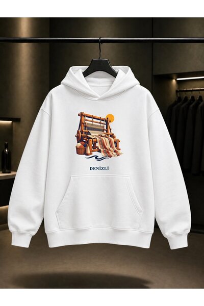 fame-stoned Denizli Buldan Woven Printed Unisex 100% Cotton Hooded Sweatshirt