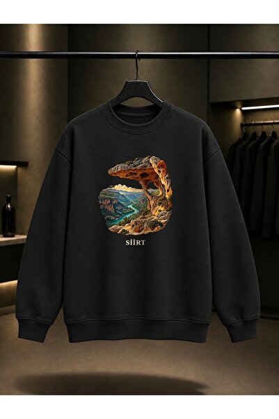 fame-stoned Siirt Perforated Stone Printed Unisex 100% Cotton Sweatshirt