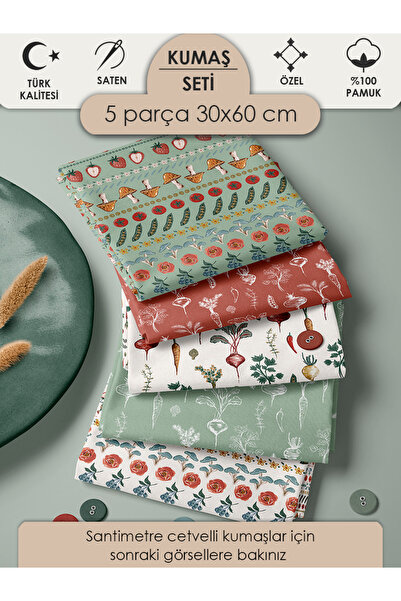 FabricMarket %100 Pamuk Kumaş Panel Seti 5 Farklı Desen 30x60 cm – Vintage Ma...