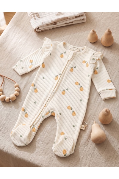 MiniKids Salopeta premium, cu botosei Pere, ecru