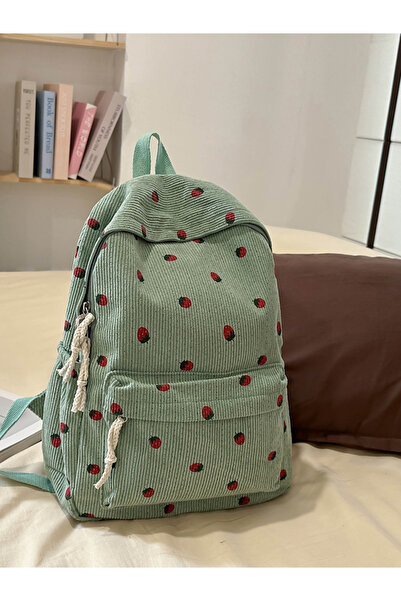 Take Two By Styli Green Corduroy Strawberry Backpack