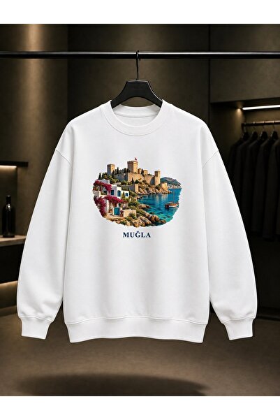 fame-stoned Muğla Bodrum Castle Printed Unisex 100% Cotton Sweatshirt