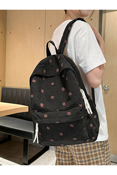Take Two By Styli Black Corduroy Strawberry Backpack