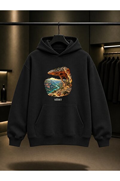 fame-stoned Siirt Perforated Stone Printed Unisex 100% Cotton Hooded Sweatshirt