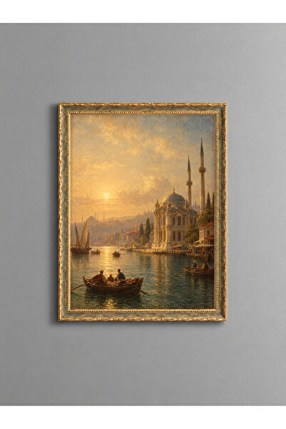 ZURİ DESİGN Ortaköy Sahili – İstanbul Tablosu Vintage Altın Çerçeve Görünümlü...