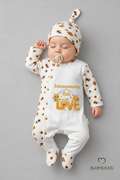 BABYDEN'S طقم قبعة وبدلة للأطفال حديثي الولادة من باباانيز بتصميم نحلة مطبوع ...