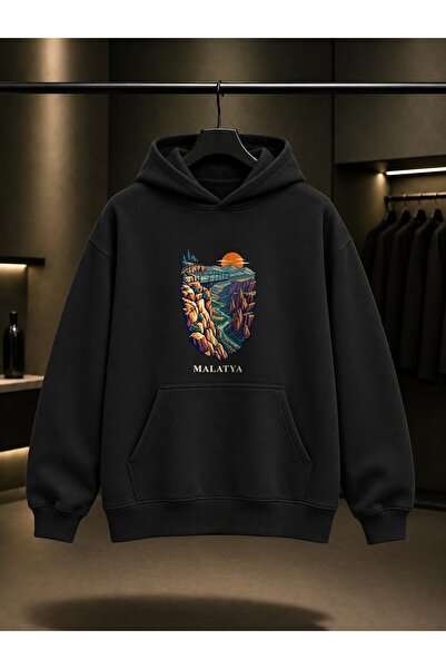 fame-stoned Malatya Levent Vadisi Printed Unisex 100% Cotton Hooded Sweatshirt
