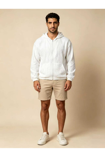 Take Two By Styli White Zip-Up Quilted Hoodie