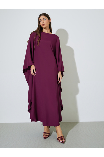 Styli Purple Solid Batwing Sleeves Maxi Kaftan Dress