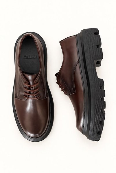 VARNAS Men's Brown Genuine Leather Lace-Up Thick Sole Shoes – Andrea