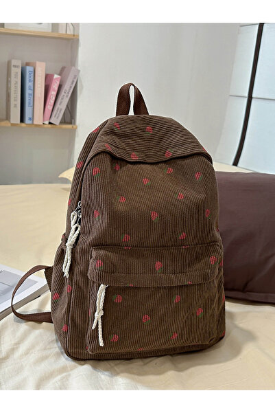 Take Two By Styli Coffee Brown Corduroy Strawberry Backpack