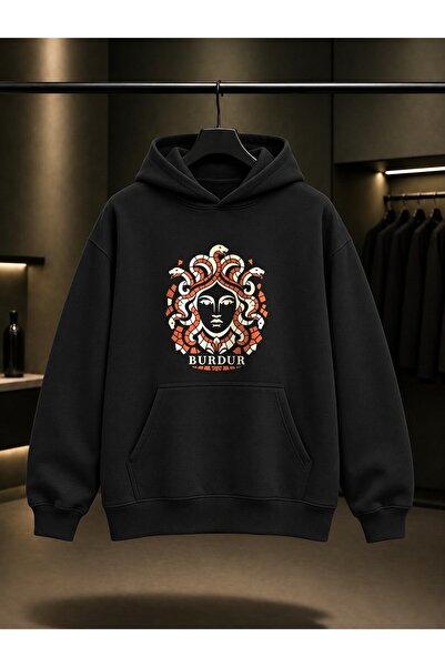 fame-stoned Burdur Kibyra Medusa Printed Unisex 100% Cotton Hooded Sweatshirt