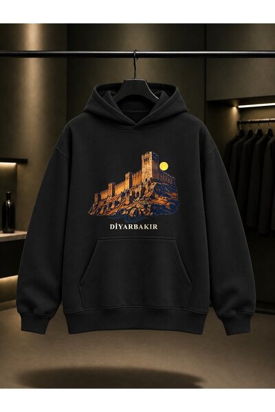 fame-stoned Diyarbakır Zerzevan Castle Printed Unisex 100% Cotton Hooded Swea...