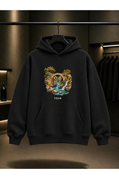 fame-stoned Uşak Clandiras Bridge Printed Unisex 100% Cotton Hooded Sweatshirt
