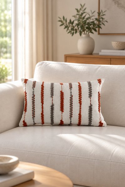 texta home deco Linea Çizgili Dokuma Kırlent Kılıfı - Kiremit - 30x50 cm