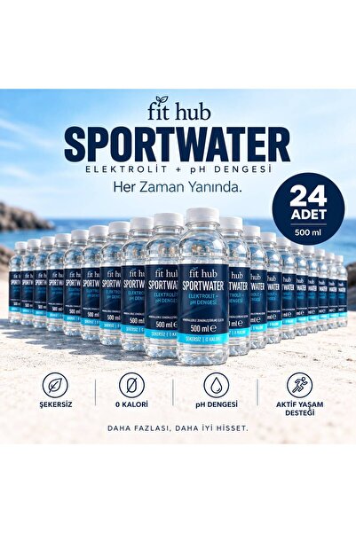 FITHUB SportWater 500 ml. - Elektrolit İçeren Fonksiyonel İçecek - 24'lü Paket