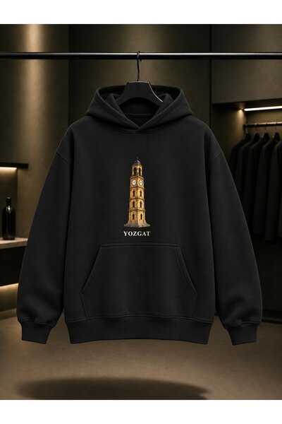 fame-stoned Yozgat Clock Tower Printed Unisex 100% Cotton Hooded Sweatshirt