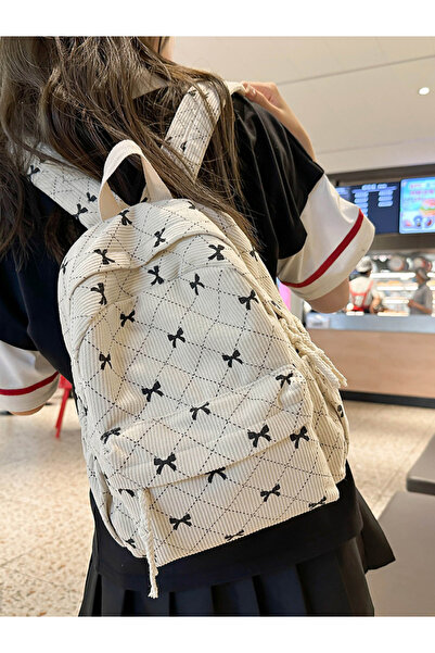Take Two By Styli White Corduroy Bow Mini Backpack
