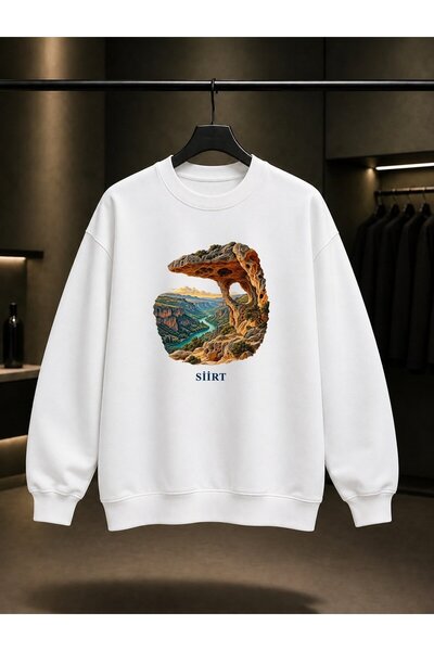 fame-stoned Siirt Perforated Stone Printed Unisex 100% Cotton Sweatshirt