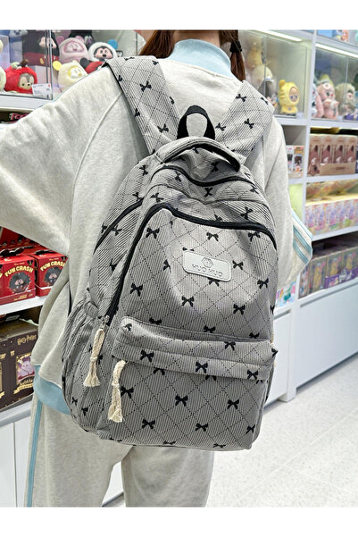 Take Two By Styli Grey Corduroy Bow Backpack