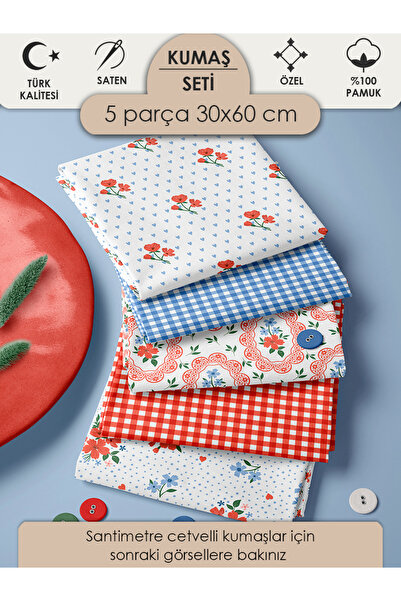 FabricMarket %100 Pamuk Kumaş Panel Seti 5 Farklı Desen 30x60 cm – Vintage Çi...