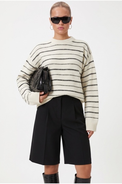 Ritnice Women's New Josephin Striped Cream Knitwear Sweater