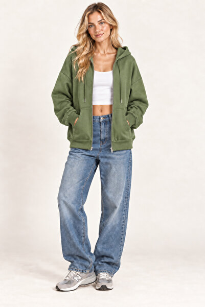 Tarz Cool Unisex Oversize Fermuarlı Kapüşonlu Sweatshirt – 3 İplik Şardonlu