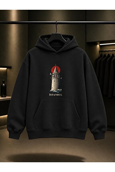 fame-stoned Istanbul Galata Tower Printed Unisex 100% Cotton Hooded Sweatshirt