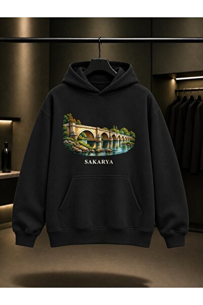 fame-stoned Sakarya Justinianus Bridge Printed Unisex 100% Cotton Hooded Swea...