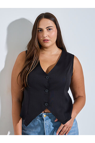 Take Two By Styli Plus Size Black Sleeveless V-Neck Vest Top