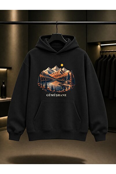 fame-stoned Gümüşhane Limni Gölü Zigana Printed Unisex 100% Cotton Hooded Swe...