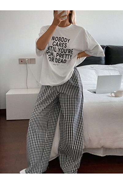 Take Two By Styli Relaxed Fit Graphic T-Shirt and Checked Pyjama Set
