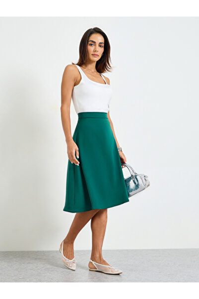 Take Two By Styli Green Solid Pleated Midi Skirt