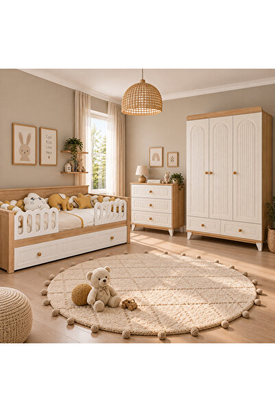 Koza %100 MDF Luna Bebek Odası Takımı ( 3 Kapılı Dolap & Şifonyer & 90x190 cm...