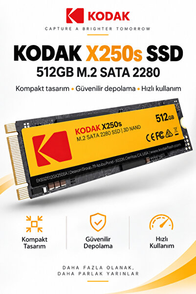 Kodak X250s 512GB M.2 SATA 2280 SSD 520 MB/s Okuma 500 MB/s Yazma Hızlı SSD