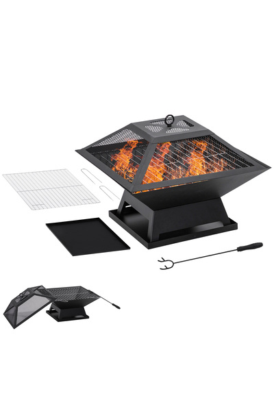 Generic Brand Focar din oțel inoxidabil (45 x 45 x 34 cm) cu plasă anti-scânt...