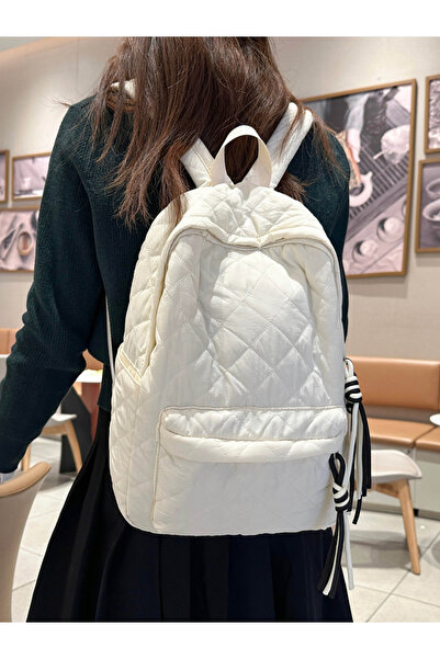 Take Two By Styli White Quilted Backpack