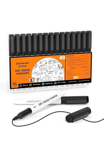 Shuttle Art Dry Erase Markers, 15 Pack Black Magnetic Whiteboard Markers with...