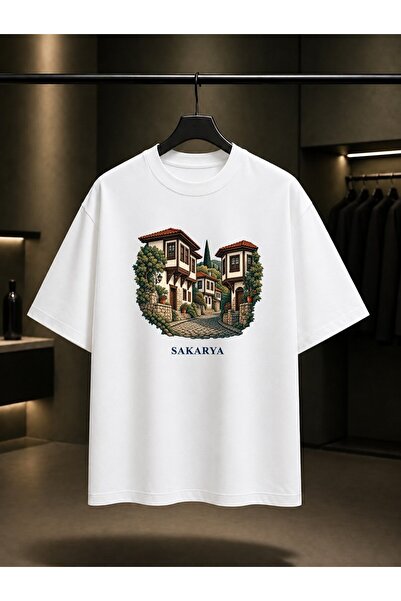 fame-stoned Sakarya Scalloped Houses Printed Unisex 100% Cotton T-Shirt
